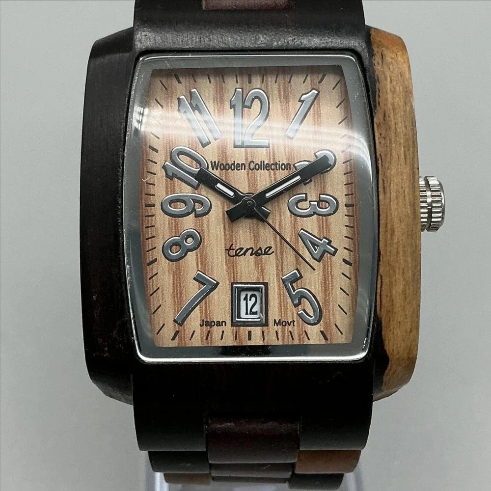 Tense Wooden Collection Mens Watch 35mm Beige Dial Wood Bracelet Date 6.75